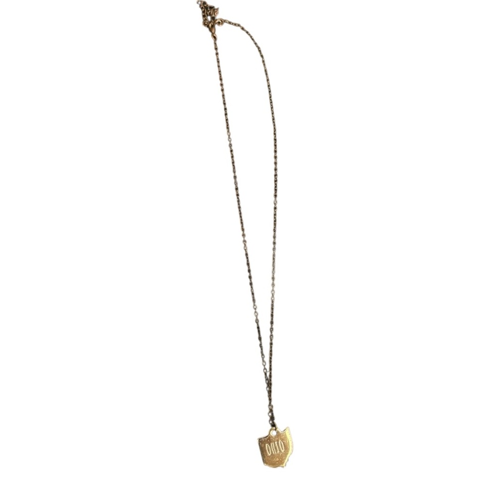 Ohio State Pendant Necklace – Brass-Tone Chain,‎ 18”, Vintage-Style As Is